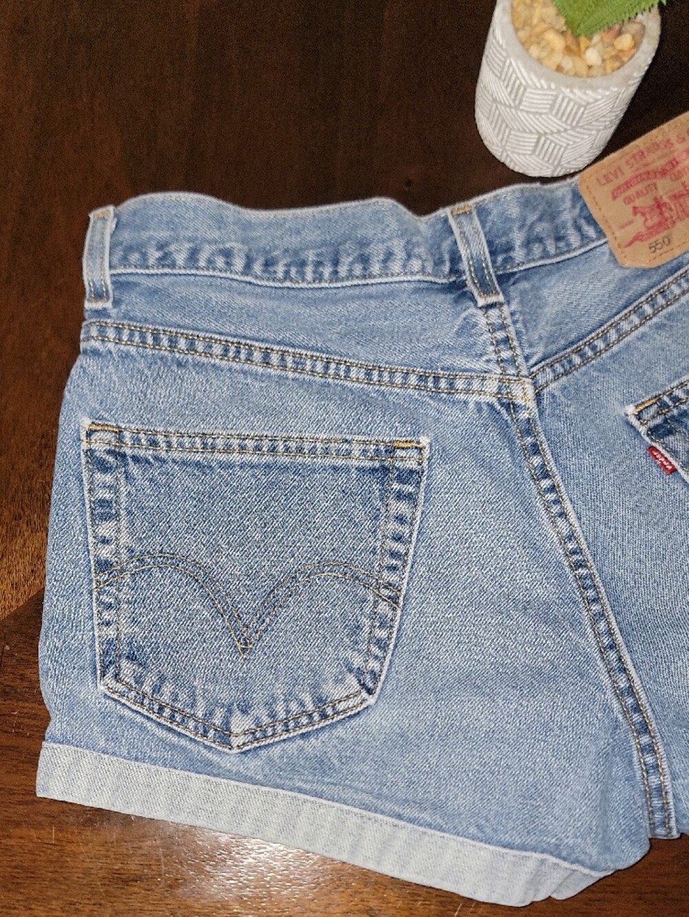 Vintage 550 Custom Levi's Etsy Medium Blue Denim Cuffed Jean Shorts Sz 33 - Picture 5 of 6